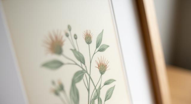 Delicate artwork framed in a custom, handcrafted wooden frame, showcasing bespoke picture framing quality.